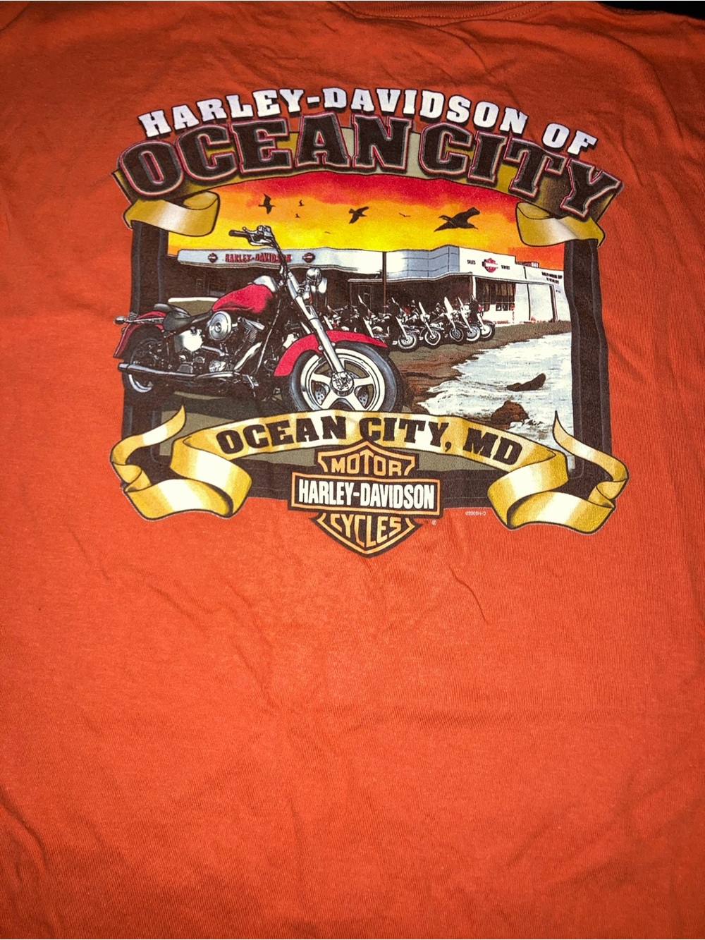 Harley-Davidson Orange Ocean City MD Motorcycle Graphic Tee